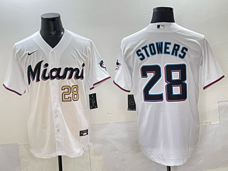 2025 Miami Marlins #28 Stowers white Nike MLB Jersey 004